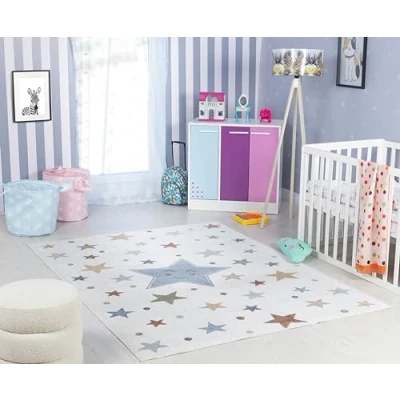 Afbeelding van SURYA Vloerkleed Machinewasbaar Kinderkamer, KinderTapijt, SpeelTapijt Sterren SUPERMAMA Meerkleurig/Blauw 80x150cm