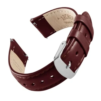 Afbeelding van Archer Watch Straps Top Grain Lederen Quick Release Horlogebanden (Mahonie/Bijpassend Stiksel, 18mm)