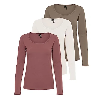 Afbeelding van VERO MODA Dames Vmmaxi My Ls Soft Uneck Ga Noos shirt met lange mouwen, 1 x walnoot, rozenbruin, marshmallow, XL