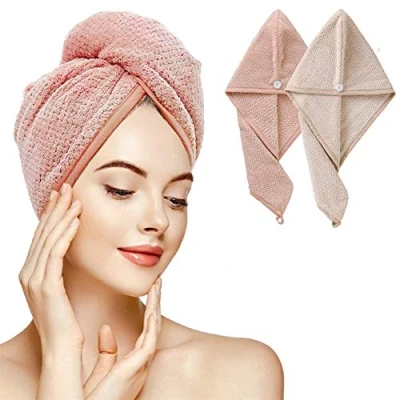 Afbeelding van IME Haarhanddoek wraps, microvezel sneldrogende haar tulband handdoeken met knop super waterabsorberend bad douche haardoppen 2 stuks