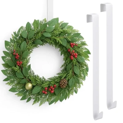 Afbeelding van MIJOMA Set raamhaken, deurhaken, decoratieve haken voor deurkransen, seizoens en feestelijke decoratie, zonder boren of lijmen, standaard ramen deuren, gepoedercoat, wit, 2 stuks, 30 cm