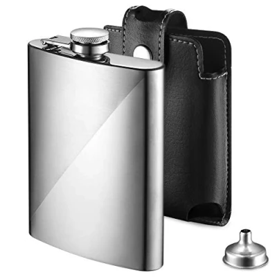 Afbeelding van ecooe Roestvrij Stalen Heupfles 227 ml / 8oz, Draagbare Zak Heupflessen van Staal voor Whisky met Trechter en Kunstleren Etui, Whiskey RVS Excursie, Trekking, Reizen