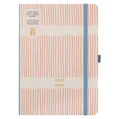 Afbeelding van Busy B Halverwege het jaar dag een pagina dagboek augustus 2023 2024 roze streep A5 dagelijkse planner met penhouder, elastische sluiting en jaarplanner