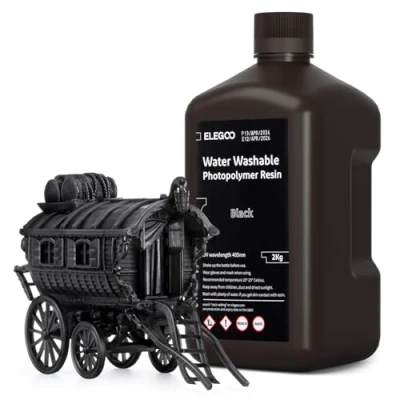 Afbeelding van ELEGOO Resin water, afwasbaar, 2 kg, zwart, 405 nm lcd uv harding, 3D printerhars, waterwasbare hars voor MSLA/LCD/DLP printer