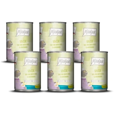 Afbeelding van MjAMjAM Premium natvoer voor katten Senior DUO van mals eend &amp; konijn, 6 verpakking (6x400g), graanvrij