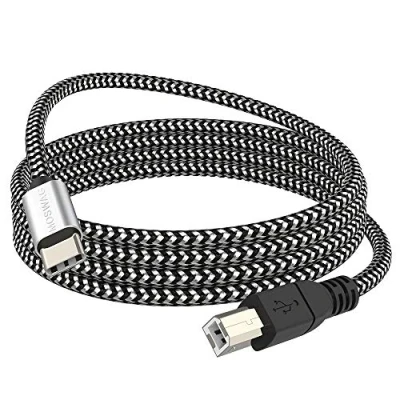 Afbeelding van MOSWAG USB C naar B MIDI kabel Type Nylon gevlochten 2.0 printerscannersnoer Hoge snelheid met metalen connector (9.84FT/3M, zwart)