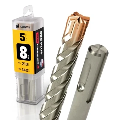 Afbeelding van SDS Plus hamerboor, 4 x snijkanten, PGM Ø 8,0 mm 140 mm, hardmetaal, professionele boor steenboor, gewapend beton, metselwerk, baksteen, kalkzandsteen