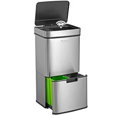 Afbeelding van Homra Nexo Prullenbak Afvalscheiding 72 Liter RVS Sensor 3 vakken 2x12L + 48L Recycle Afvalbak Vuilnisbak voor huishouden en kantoor Vuilbak keuken Afvalemmer Automatische Soft Close Deksel