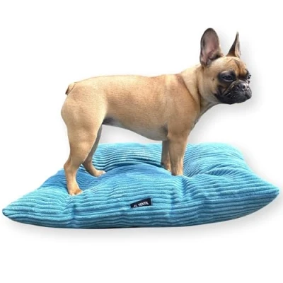 Afbeelding van 4L Textil ZOE hondenkussen, wollig corduroy, hondenbed, voor grote honden, met overtrek en ritssluiting, knuffelig wasbaar, 100 x 80 cm, petrol (Stripes)