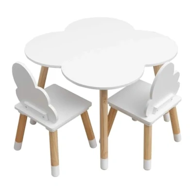 Afbeelding van Rebecca Mobili Set tafel en stoelen voor kinderen, kinderkamer, speelkamer, wit, lichtbruin, MDF, Scandinavische stijl afmetingen: 44 x 60 cm / 50 25 Art.
