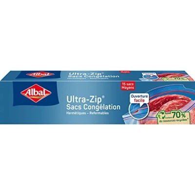 Afbeelding van Albal 15 diepvrieszakken Ultra Zip Medium model 3L Ritssluiting Duurzaam 70% gerecyclede grondstoffen