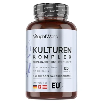 Afbeelding van Bio Culturen Complex met 60 miljard CFU 20 bacteriestammen, Biologische Inuline en FOS Laboratorium getest Vegan 120 capsules voor 2 maanden voorraad van WeightWorld