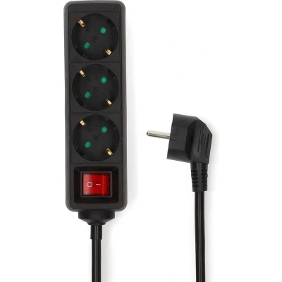 Afbeelding van Nedis Stekkerdoos Randaarde stekker / Type F (CEE 7/7) 3 wegs 5.00 m 3680 W 16 A Soort aarding: Zijcontacten 230 V AC 50/60 Hz Hoek van stopcontact: 45 H05VV 3G 1,5 mm²