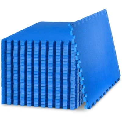 Afbeelding van ProsourceFit Extra dikke puzzel oefenmat 3/4 inch, EVA schuim in elkaar grijpende tegels voor beschermende, gewatteerde trainingsvloeren thuis en fitnessapparatuur, blauw, pakket van 4, inch