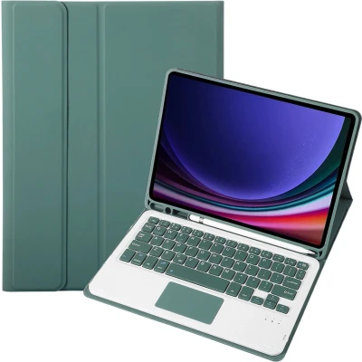 Afbeelding van Case2go Bluetooth Toetsenbord geschikt voor Samsung Galaxy Tab S9/S9 FE (2023) Met stylus pen houder en Touchpad QWERTY Keyboard case Donker Groen
