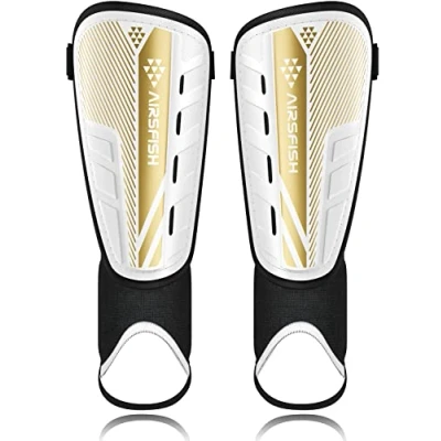 Afbeelding van AirsFish Shin Pads Jongens CE Certified Kids scheenbeschermers met enkelbescherming, hoge sterkte scheenbeenpads, ademende antislip verlengde verstelbare bandjes, beschermende voetbaluitrusting voor