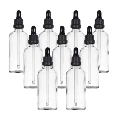 Afbeelding van Yizhao Transparant Glazen Druppelflesje 100ml, met Pipet Druppelaar, voor Essentiële olie, Aromatherapie, Cosmetica, Laboratorium, Apotheek, Reizen, Massage 9 Stuks