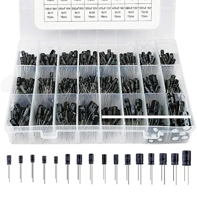 Afbeelding van Nizirioo Condensator assortiment elektrolytische condensatorset: 500 stuks 24 waarde condensatoren aluminium 0,1 uF tot 1000 met opbergdoos, 10 V 16 25 50