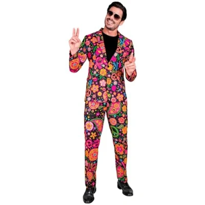Afbeelding van Widmann Hippie Kostuum Neon Peace Power Man Multicolor Medium Carnavalskleding Verkleedkleding