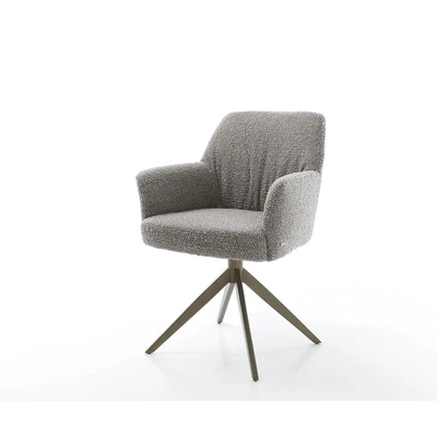 Afbeelding van Eetkamerstoel Xana Flex met armleuning kruisframe breed afwerking titaniumeffect bouclé zilver grijs pocketveer kern 360 draaibaar