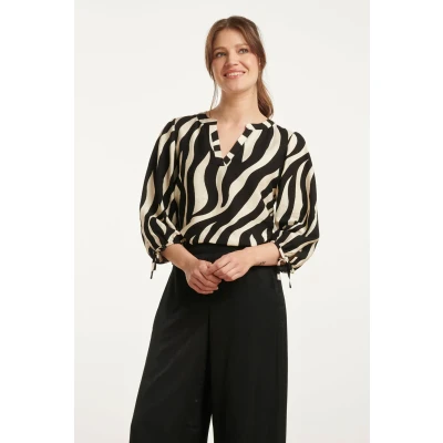 Afbeelding van Smashed Lemon 25076 Zwarte En Zand Zebra Print Top 3XL