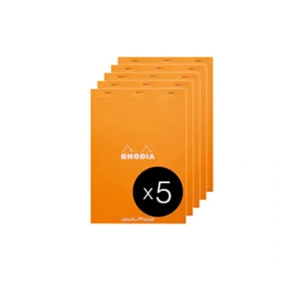 Afbeelding van RHODIA 18558Cpack Notitieblok met nietjes Dotpad nr. 18 oranje A4 gestippeld 80 afneembare vellen wit Clairefontaine papier g/m² gecoate kartonnen omslag pak van 5 blokken