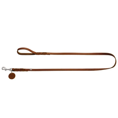 Afbeelding van HUNTER Solid Education Hondenleiband, leer, gevlochten, robuust, zacht, handriem, 1,1 x 150 cm, cognac