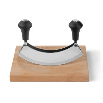 Afbeelding van Kuppels Sharp Line Weegmes, tweesnijdend met snijplank, 2 delig, voor het hakken en van kruiden, kruidenmes, weegmes plank, ergonomische handgrepen