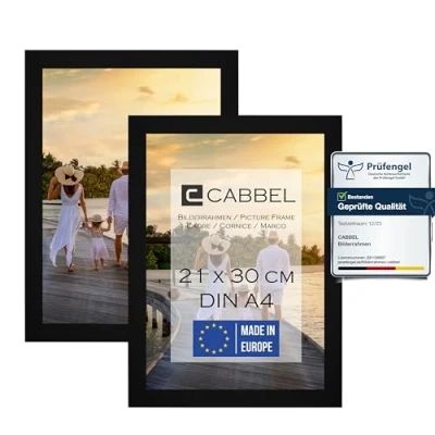 Afbeelding van CABBEL Set van 2 fotolijsten DIN A4 21x30 cm MDF houten lijst in zwart met onbreekbaar plexiglas/modern
