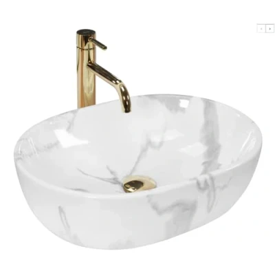 Afbeelding van REA Amelia Opzetwastafel Waskom 48 x 34.5 13.5 cm Glans Wit Marmer Look