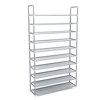Afbeelding van SONGMICS Schoenenrek met 10 niveaus, schoenenopslag, organizer, voor maximaal 50 paar schoenen, woonkamer, kleedkamer en hal, vliesstof, 100 x 29 175 cm, grijs LSR10G