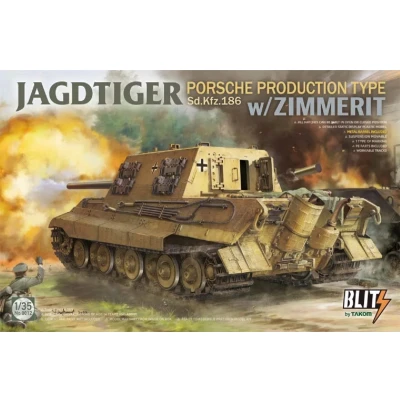 Afbeelding van 1:35 Takom 8012 Jagdtiger Sd.Kfz. 186 Porsche production type w/Zimmerit Plastic Modelbouwpakket