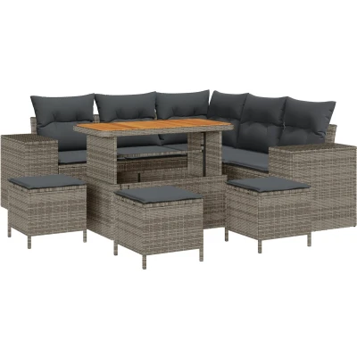 Afbeelding van vidaXL 9 delige Tuin Sofaset met Kussens Grijs Poly Rattan Acacia