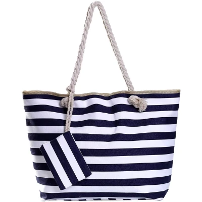 Afbeelding van Ibenzoa® Buitengewoon Ruime Strand en Badtas voor Gezinsavonturen met Ritssluiting Maritiem Touwdesign
