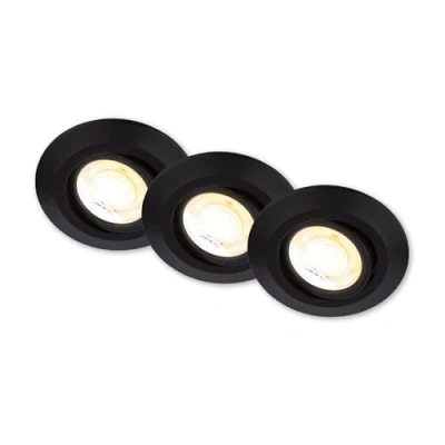 Afbeelding van BRILONER Set van 3 LED inbouwspots 230V Behuizing 50% gerecycled, Kantelbaar, Ra90, Kleurtemperatuur verandering, spot, vlak, Plafondspots, Inbouwspots, 68mm gatmaat, 90x24mm (DxH), Zwart