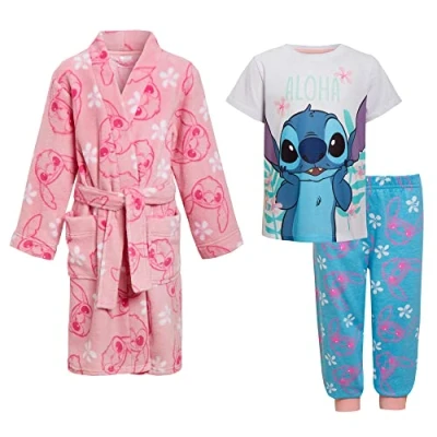 Afbeelding van Disney Stitch badjas en pyjamaset voor meisjes, bijpassend, 3 delige set, roze pyjama kinderen, Meerkleurig, 13 14 jaar