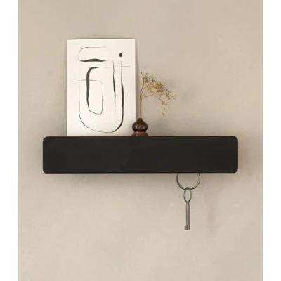 Afbeelding van Kazai. Sleutelbord &#039;Kian&#039; Minimalistisch Sleutelhaak Design uit Berlijn Moderne Sleutelhouder Muur met Metalen Plankje Sleutelrek als Gangmeubel voor aan de Wand Zwart
