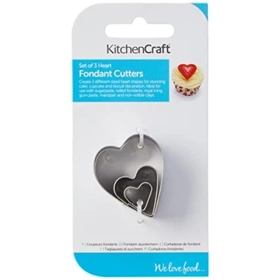Afbeelding van KitchenCraft Sweetly Does It Uitsteekvormen, Uitsteekvormen In Hartjes Design, Set Van 3 Stuks, Roestvrij Staal Zilver