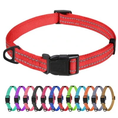 Afbeelding van TagMe Reflecterende nylon hondenhalsbanden, verstelbare klassieke halsband met snelsluiting gesp voor extra kleine honden, rood, 1,5 cm breedte