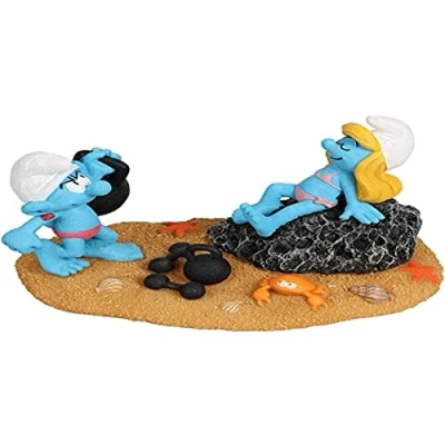 Afbeelding van Smurfs Aquadella Aquariumdecoratie Vissen Smurfen Strand Smurfin &amp; Potige Smurf 16,2x9,6x9,3cm Meerkleurig 1st