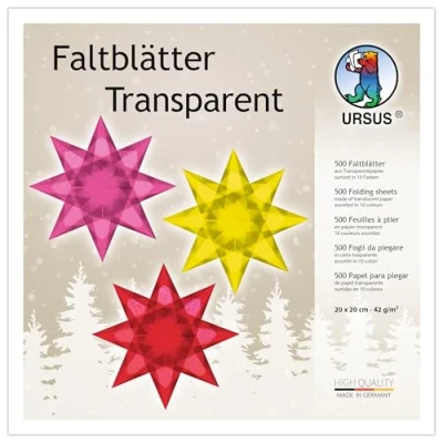 Afbeelding van Ursus 2645199 vouwbladen transparant papier, ca. 20 x cm, 42 g/m², 500 vellen, gesorteerd in 10 kleuren, doorgekleurd, ideale basis voor creatieve knutselwerk