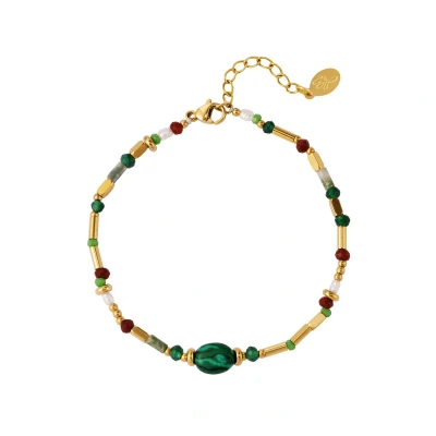 Afbeelding van Kralen armband Yehwang Kralenarmband One size Goud/Groen