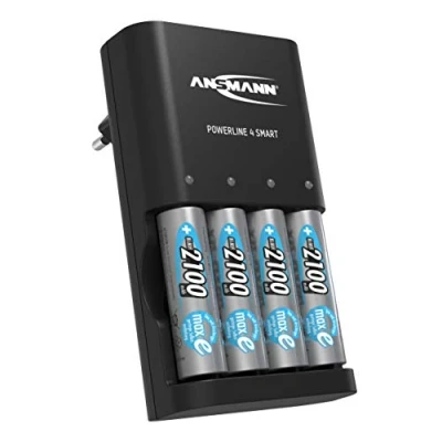 Afbeelding van Ansmann 1001 0077 590 Batterijoplader voor 4x NiMH AA/AAA accu&#039;s en oplaadbare batterijen Accu oplader met repair modus accubatterijen Powerline 4 Smart Battery oplader, zwart