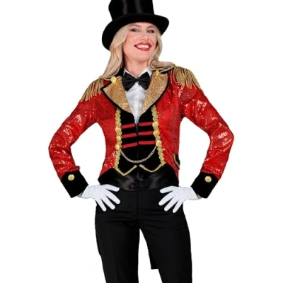 Afbeelding van Widmann Circus Kostuum Dompteur Pailletten Jas Vrouw Rood Large Carnavalskleding Verkleedkleding