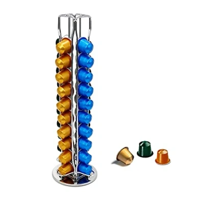 Afbeelding van EXZACT Koffiecapsulestandaarden compatibel met Nespresso Classic Capsules (40 stuks) Capsulestandaard/koffiecapsulehouder Roterend Pod Torenrek (zilver)