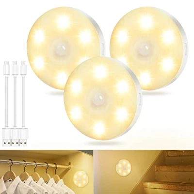 Afbeelding van Nachtlampje met bewegingsmelder, USB oplaadbaar, led kastverlichting, trapverlichting, warm wit, voor hal, trap, slaapkamer, keuken en kast