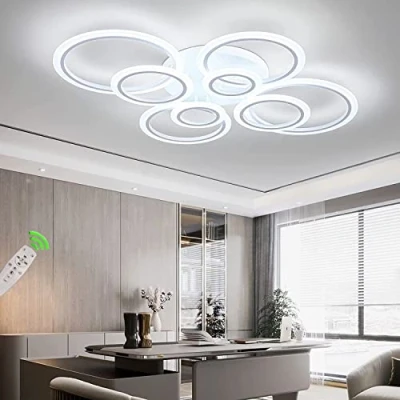 Afbeelding van Moderne LED plafondlamp dimbaar afstandsbediening 8 Ring 108W 8640LM, grote voor woonkamer, slaapkamer, kantoor, wit, 3000 6500K
