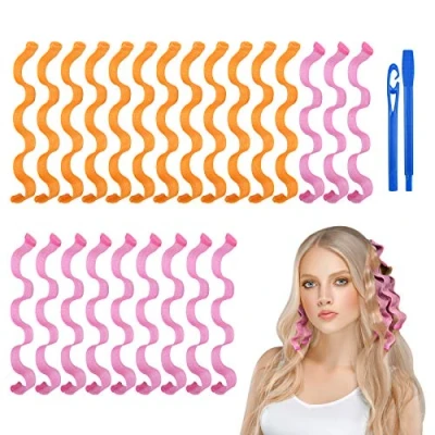 Afbeelding van URAQT Haarrollers Geen Hitte, 24 stks 30 cm Haarkrulspelden Styling Kit met Stylinghaken, Wave voor Lang &amp; Kort Haar, DIY Kapsel Tools