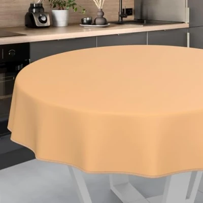 Afbeelding van Wasdoek tafelkleed, afwasbaar tafelzeil, tuintafelkleed voor binnen en buiten, rond, 120 cm, met zoom, abrikoos