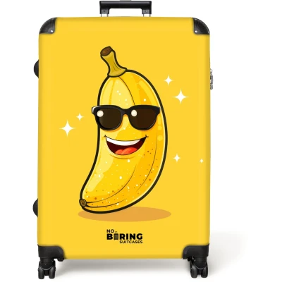 Afbeelding van NoBoringSuitcases.com® Koffer groot Reiskoffer lichtgewicht Lachende banaan met zwarte zonnebril Rolkoffer 4 wielen Grote trolley XL 98 liter bagage